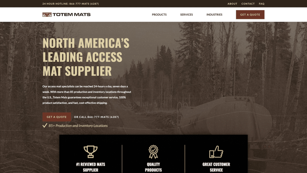 Totem Mats website after redesign