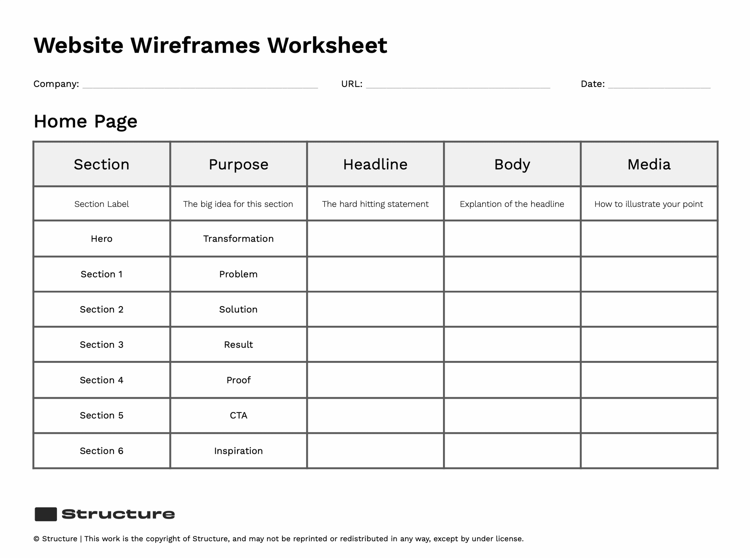 Website Wireframes Worksheet
